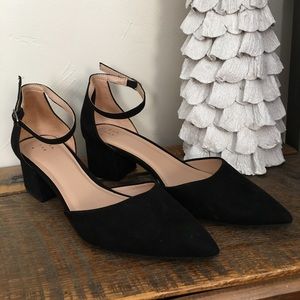 Natalia Suede Pointed Toe Block Heeled Pumps -AND